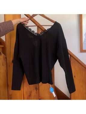 cupshe black long sleeve top with crochet criss cross on the back Size XS